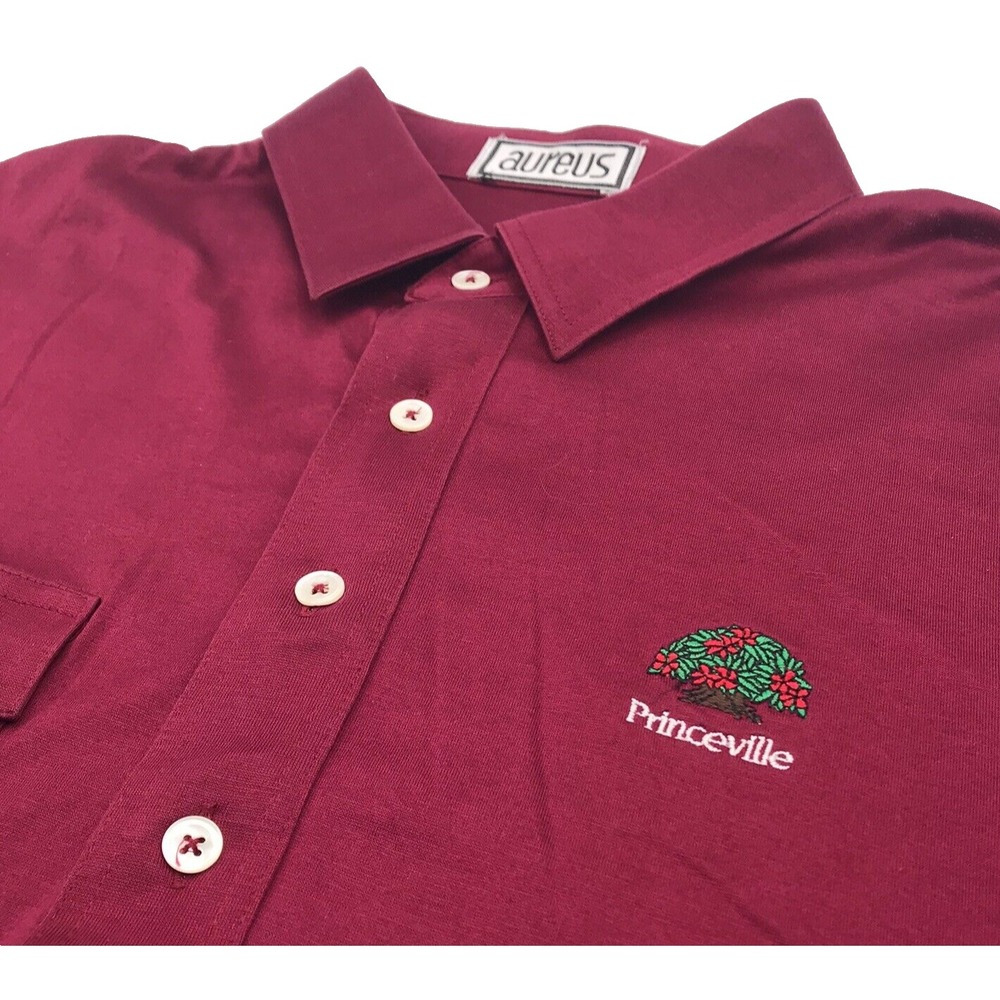 VINTAGE Aureus PRINCEVILLE Golf Polo Men M Maroon Flap Pocket  80s 90s VERY RARE